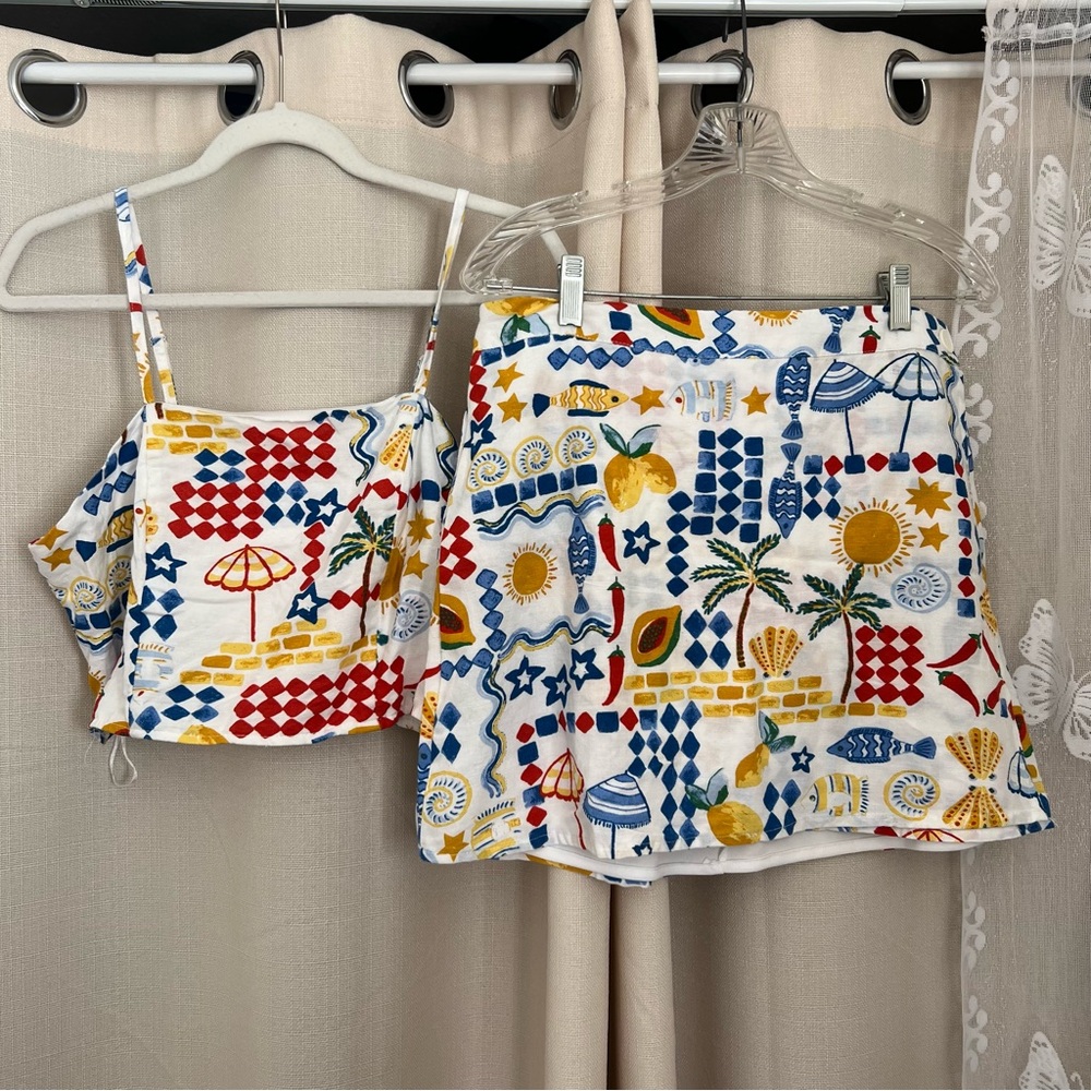 Linen-Blend Top and Mini Skirt Set